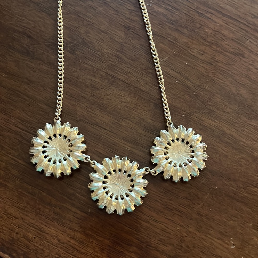 Gold Chain and Clear/White Gem, Triple Pendant Necklace - Picture 3 of 4